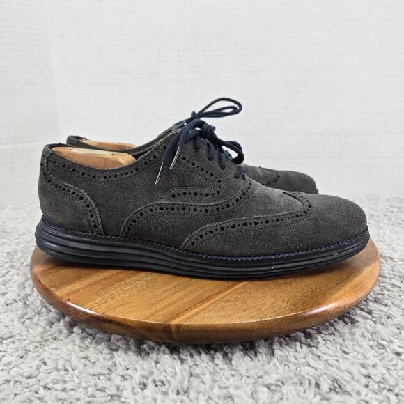 Cole Haan Grand Os Gray Suede Brogue Business Casual Wingtip Oxford Mens 9 M - Picture 3 of 12